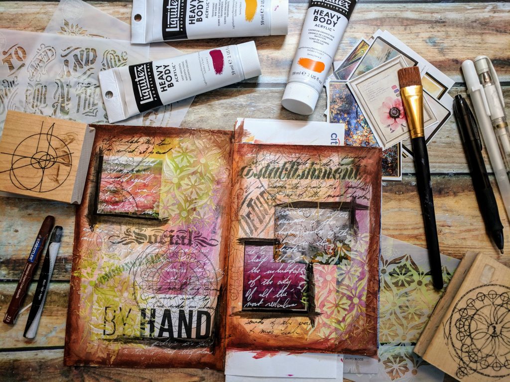 A painted art journal spread