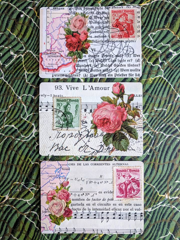 3 cards collaged in a vintage style