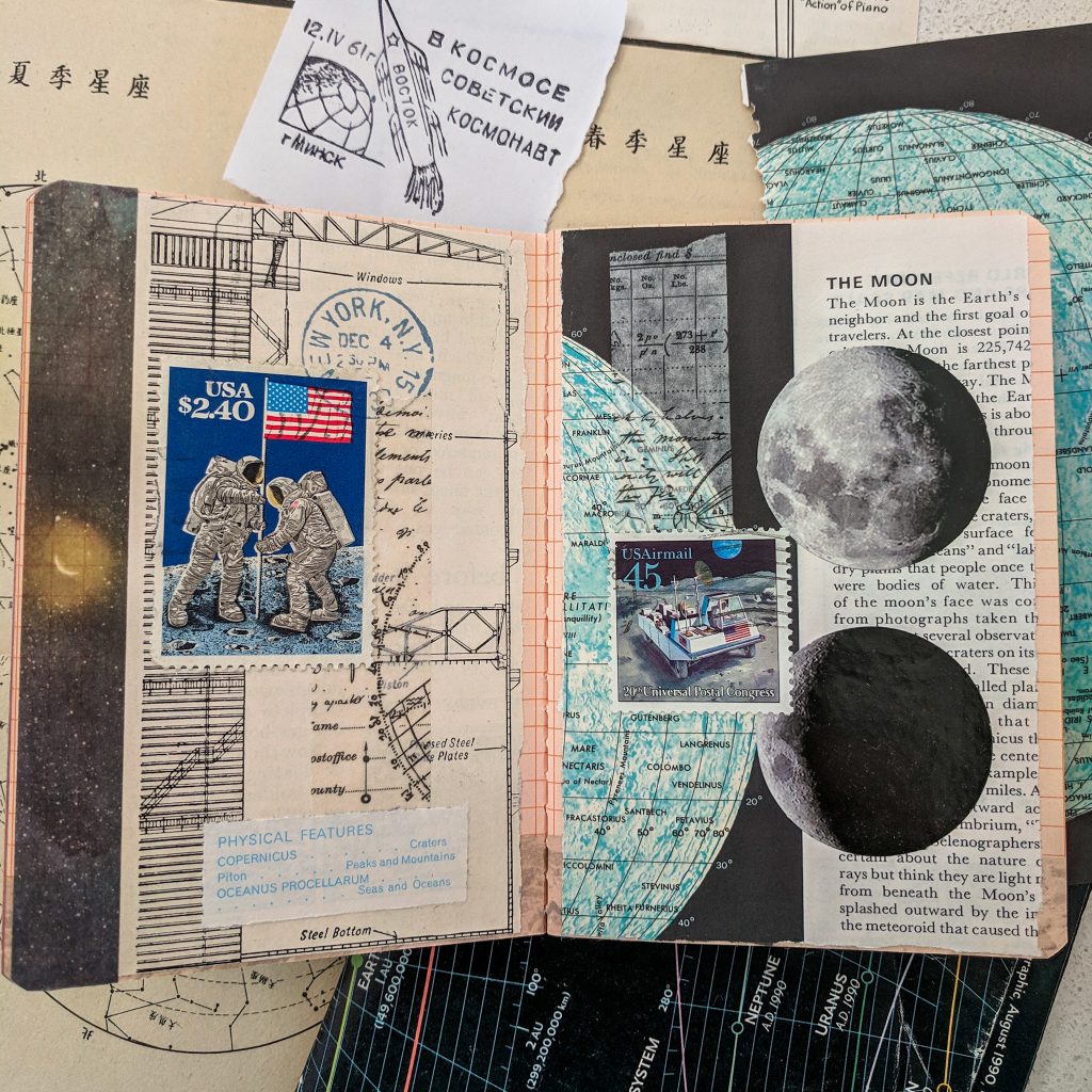 Moon images and postage stamp collage