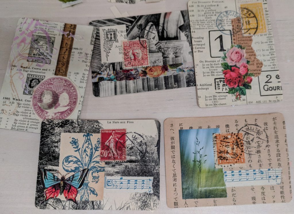 5 ATCs all containing vintage ephemera