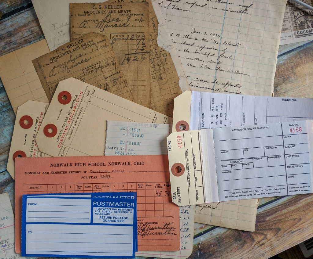 A bunch of old postal forms and tags