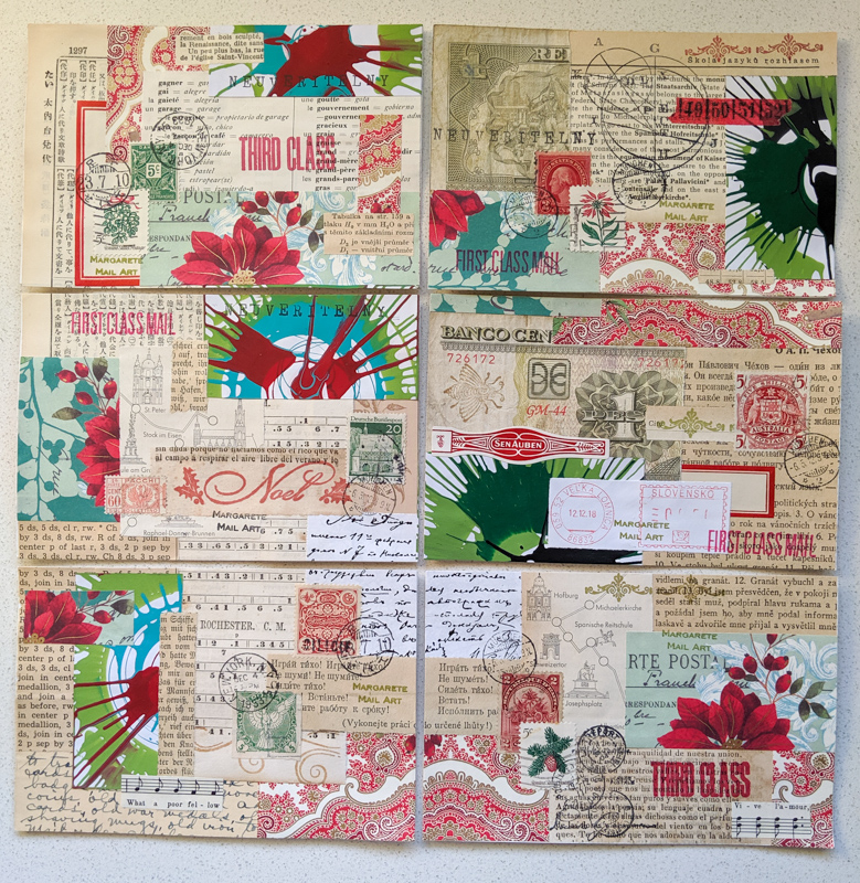 6 collaged postcards came from a single masterboard